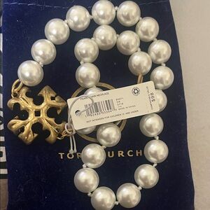 Tory Burch Gold Pendant with White Pearls Necklace